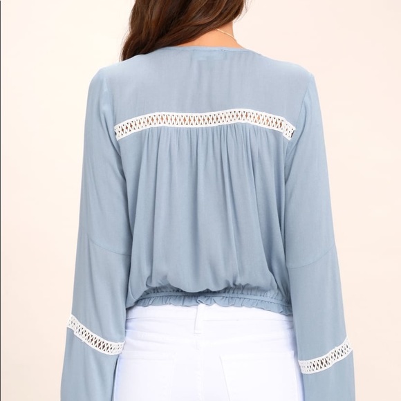 Lulu’s Simpler Times Light Blue Long Sleeve Top - Picture 4 of 7
